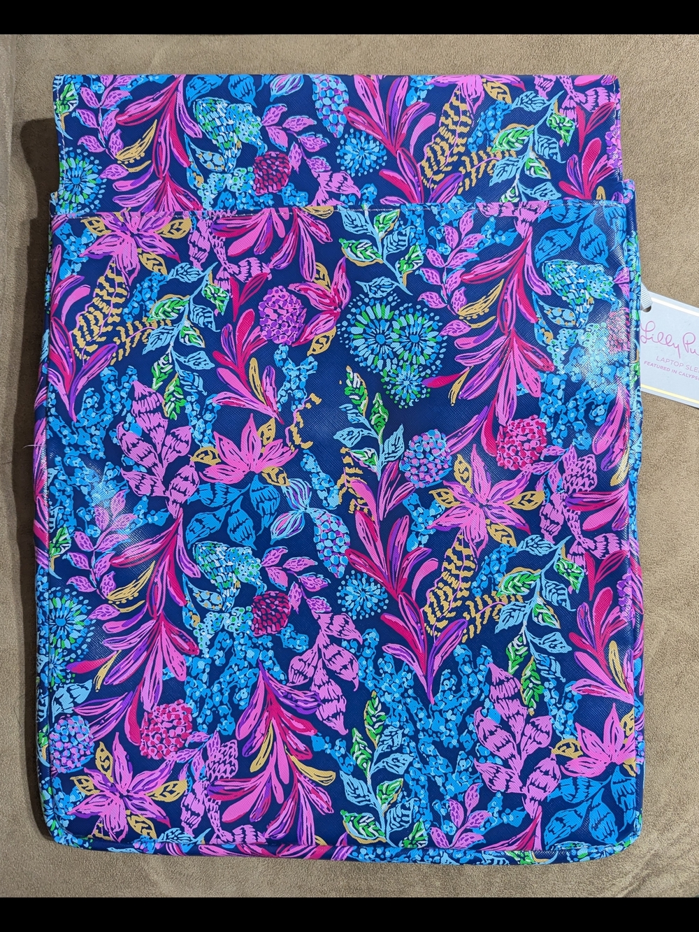 Lilly Pulitzer Navy Floral Laptop Sleeve with Woven Accent - Picture 5 of 9
